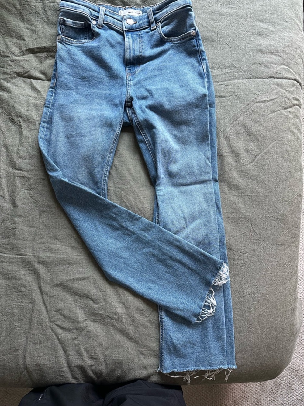 Mango Women's Skinny Jeans in Blue with Frayed Hem